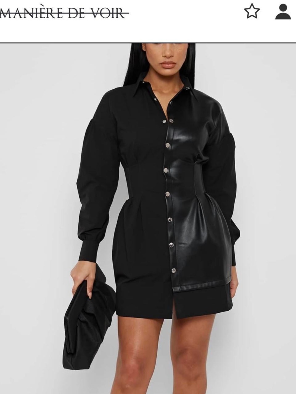 Manière De Voir Alt Goth Half Vegan Leather Shirt Midi Dress
